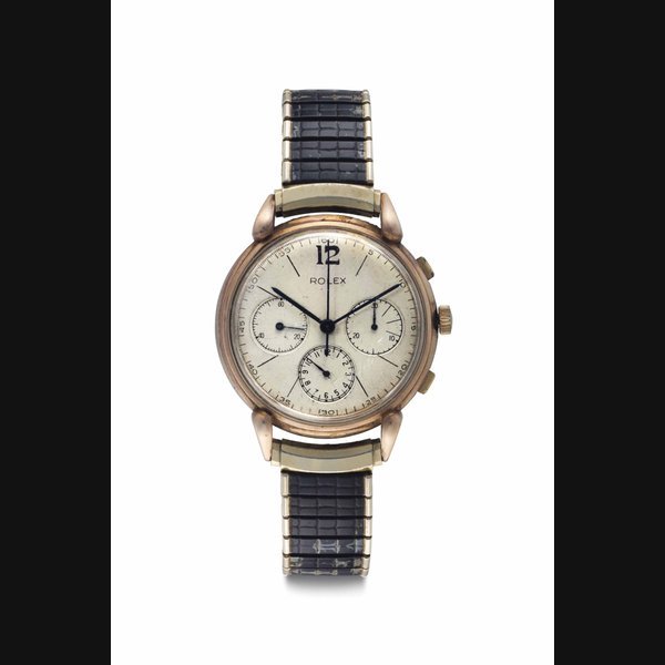 Rolex Rolex. A Rare, Large, and Very Unusual 18k Pink Gold and Stainless Steel Chronograph Wristwatch with Teardrop Lugs Signed Rolex, Ref. 4313, Case No. 270'277, Circa 1945
