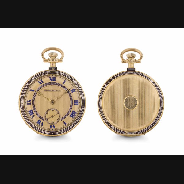 Longines. A 14k Gold and Enamel Openface Keyless Lever Watch SIGNED LONGINES, RETAILED BY WRIGHT, KAY & CO., MOVEMENT NO. 3'406'082, CASE WITTNAUER, NO. 165'110, CIRCA 1920