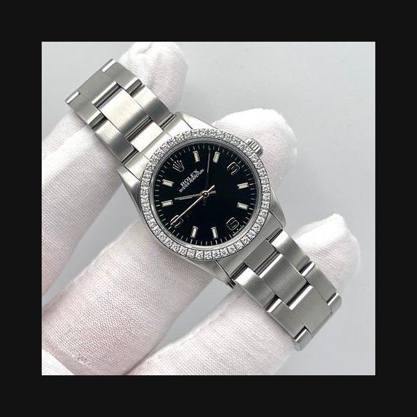 Rolex Rolex Oyster Perpetual77080 31mm Black Arabic 3 6 9 Dial Diamond Bezel