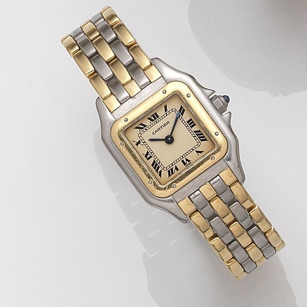 Cartier. A lady's stainless steel and gold quartz bracelet watch Panthère, Ref:166921, Case No.049721, Circa 1995