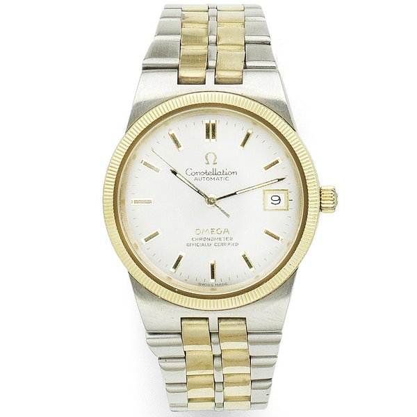 Omega. A stainless steel and gold plated automatic calendar bracelet watch Constellation, Ref:168.0055, Movement No.33817033, Circa 1980