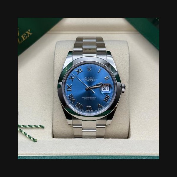 Rolex Datejust41 NEW 2026 Azzurro Blue Roman Dial Stainless Steel Smooth Bezel Oyster Bracelet Ref. 126300