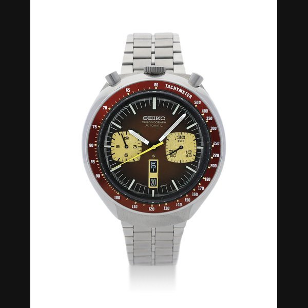 Seiko Seiko. A Stainless Steel "Bullhead" Chronograph Bracelet Watch with Date and Day in English and Spanish · 6138-0040