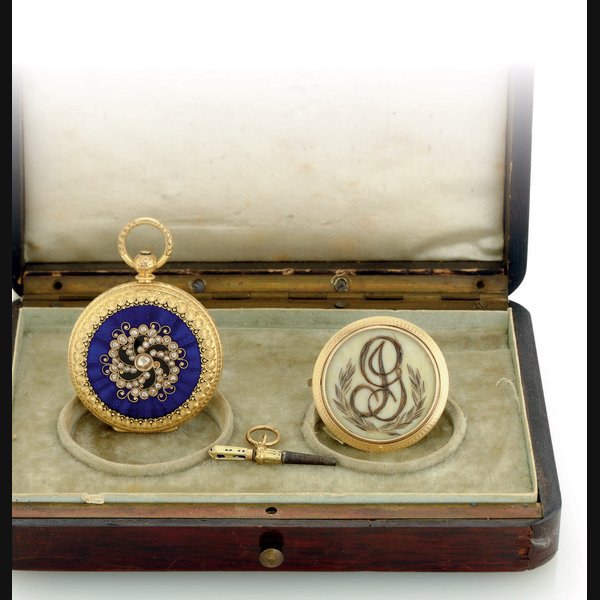 Girod GIROD. AN 18K GOLD, ENAMEL AND DIAMOND-SET HUNTER CASE KEY WOUND PENDANT WATCH, MEMORIAL BROOCH AND ORIGINAL ENAMEL KEY SIGNED GIROD GENEVA, CASE NO. 7656, CIRCA 1865, Price & Market Data