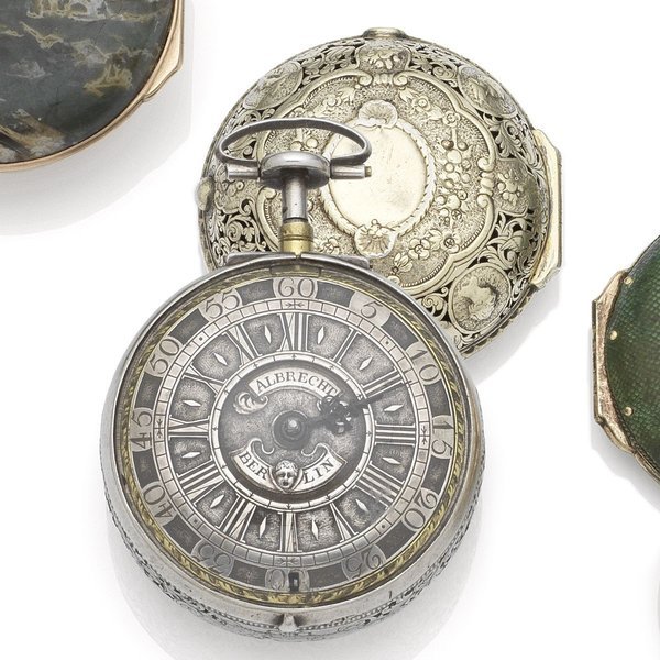 Albrecht, Berlin. A silver key wind repeating pair case pocket watch Circa 1720