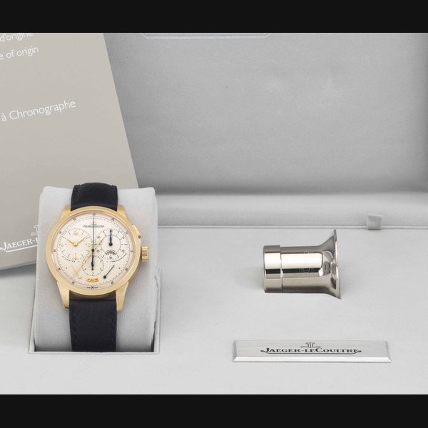 Jaeger-Lecoultre Jaeger-LeCoultre. A Limited Edition 18k Gold Chronograph Wristwatch With Unusual Dual Power Reserve and Jumping Seconds SIGNED JAEGER-LECOULTRE, DUOMETRE CHRONOGRAPHE, NO. 284/300, REF. 600.0.28.S, MOVEMENT NO. 3'573'238, CASE NO. 2'460'681, CIRCA 2009