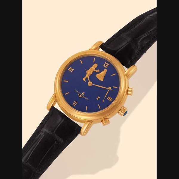 Ulysse Nardin Ulysse Nardin, Locle &Genève, Chronometer SanMarco, Ref. 756-22. Producedcirca 1996.Very fine and rare, self-winding, two-train 18K yellow goldgentleman's wrist clockwatch, with automaton striking hoursand half hours and an 18K yellow gold Ulysse Nardin buckle. | Important Collector's Wristwatches, Pocket Watches & Clocks and The Peter Lin Watch Collection | Geneva, 2nd December 2003 · 756-22