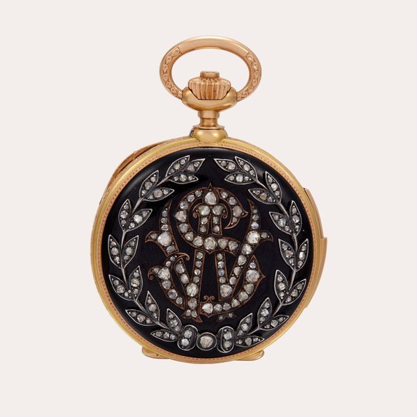 A. Lange & Söhne A yellow gold, enamel and diamond-set hunting case quarter repeating keyless lever watch | Circa 1884