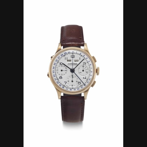 Ulysse Nardin. An 18k Pink Gold Triple Calendar Chronograph Wristwatch SIGNED ULYSSE NARDIN, LOCLE & GENEVE, REF. 3901, CASE NO. 75'399, CIRCA 1985