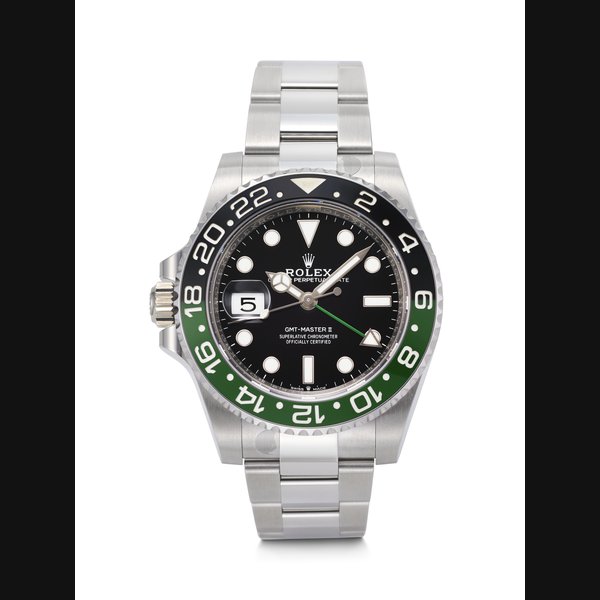 ROLEX. A SPORTY AND UNUSUAL DESTRO DUAL TIME AUTOMATIC WRISTWATCH WITH DATE AND BRACELET GMT-MASTER II 'SPRITE' MODEL, REF. 126720VTNR, CASE NO. 067Z87K9, CIRCA 2023