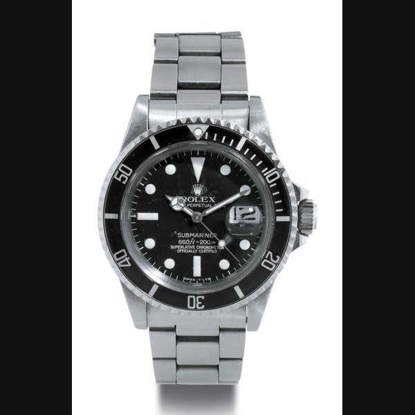 ROLEX. A STAINLESS STEEL AUTOMATIC WRISTWATCH WITH DATE, CENTER SECONDS AND BRACELET SIGNED ROLEX, OYSTER PERPETUAL DATE, SUBMARINER, 660FT=200M, CASE NO. 5717798, REF. 1680, CIRCA 1978