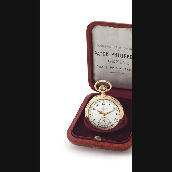 Patek Philippe. A Fine 18K Gold Openface Minute Repeating Chronograph Keyless Lever Watch with Box SIGNED PATEK PHILIPPE & CIE, GENÈVE, MOVEMENT NO. 112'181, CASE NO. 230'374, MANUFACTURED IN 1901