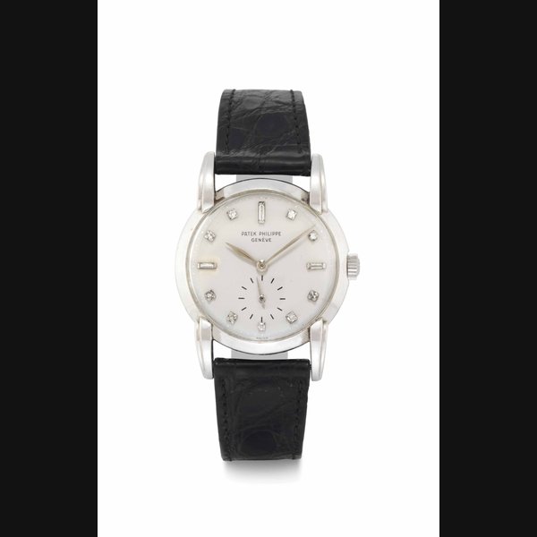 Patek Philippe. A Fine and Rare Platinum and Diamond-Set Wristwatch with Unusual Lugs SIGNED PATEK PHILIPPE, GENEVE, REF. 2429, MOVEMENT NO. 954'838, CASE NO. 422'413, MANUFACTURED IN 1950