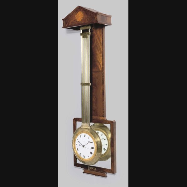 A French brass and mahogany double-dial swinging wall timepiece CARDINEAUX, PARIS, MOVEMENT SIGNED THILLAY. LATE 19TH/EARLY 20TH CENTURY AND LATER