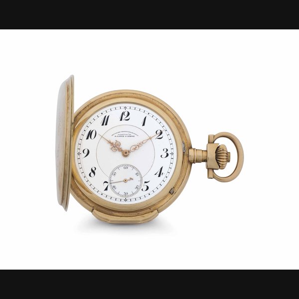 A. Lange & Söhne. A 14k Pink Gold Hunter Case Keyless Lever Pocket Watch SIGNED A. LANGE & SÖHNE, DEUTSCHE UHRENFABRIKATION, GLASHÜTTE I/SA, MOVEMENT AND CASE NO. 83'585, CIRCA 1926