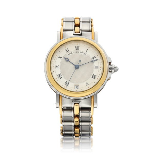 Breguet La Marine A yellow gold and stainless steel wristwatch with date and bracelet, Circa 1990 | 寶璣 La Marine | 黃金及精鋼鏈帶腕錶，備日期顯示，約1990年製
