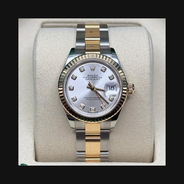 Rolex Lady-DatejustSilver Diamond Dial Two Tone Yellow Gold Fluted Bezel Oyster Bracelet Ref. 279173