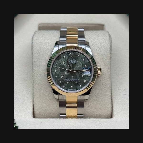 Rolex Rolex Datejust31 NEW 2025 Olive Green Floral Diamond Two Tone Yellow Gold Fluted Bezel Oyster
