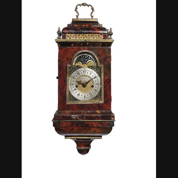 A George II miniature gilt-brass mounted tortoiseshell eight day striking bracket clock on wall bracket, for the Ottoman market THE CASE AND DIAL EARLY 18TH CENTURY AND SIGNED R. PECKOVER, LONDON. MOVEMENT EARLY 19TH CENTURY AND SIGNED JAMES HOW, KENT