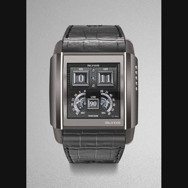 HD3. An innovative oversized black PVD-coated rectangular digital touchscreen electronic watch with power reserve indication, original certificate and box Signed SLYDE, S1 model, no. 1310.51521.04, manufactured circa 2014