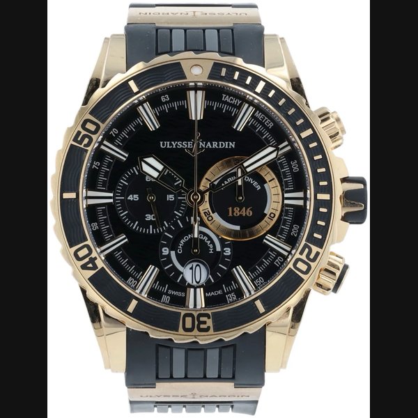 Ulysse Nardin Marine Diver Black Dial 18k Rose Gold 43mm Automatic Mens 1502-151