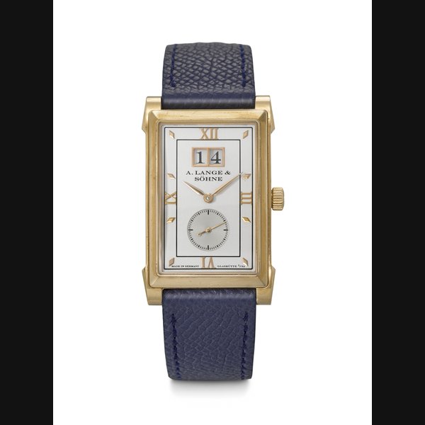 A. LANGE & SÖHNE. AN ELEGANT 18K PINK GOLD RECTANGULAR WRISTWATCH WITH OVERSIZED DATE CABARET MODEL, REF. 107.032, CASE NO. 124'518, CIRCA 2001