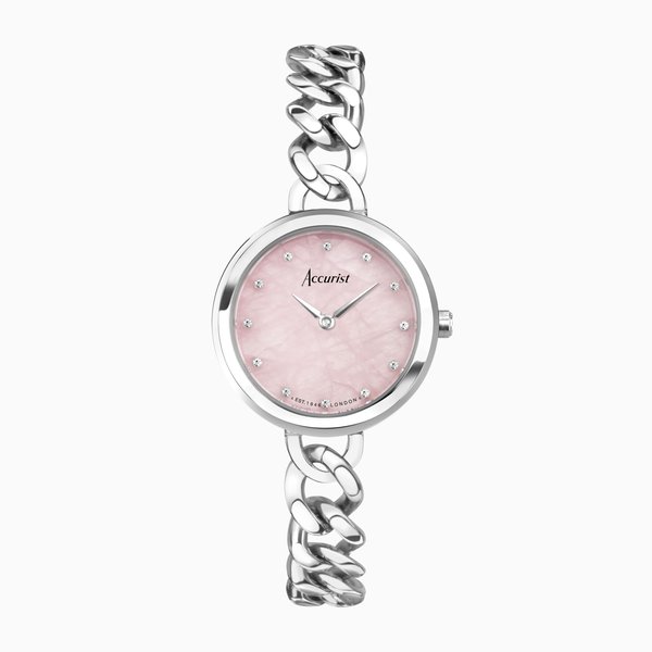 Accurist Jewellery Ladies Watch | Silver Case & Stainless Steel Bracelet with Rose Quartz Dial | 28mm Ref. 78001