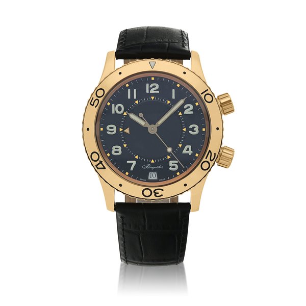 Breguet Type XX, Ref. 3860  Yellow gold wristwatch with date and alarm  Circa 2000