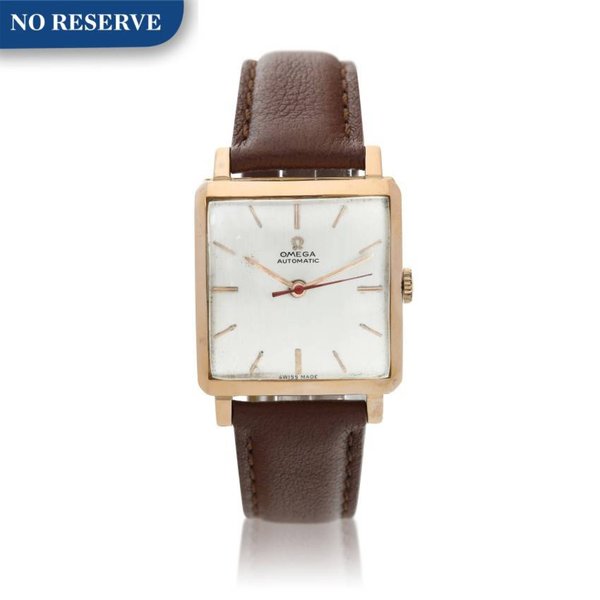 Omega Reference 3971 SC  A pink gold automatic square shaped wristwatch, Circa 1956