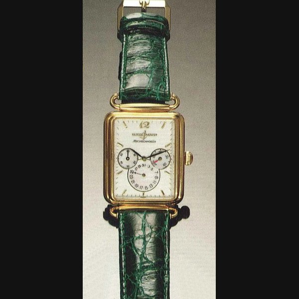 Ulysse Nardin Ulysse Nardin, Michelangelo, recente. Interessante orologio rettangolare da polso, per uomo, in oro 18 ct., calendario, riserva di carica, automatico, impermeabile. | Important Collectors Wristwatches, Pocket Watches & Clocks | Palazzo Dei Giureconsulti, 25th November 1995