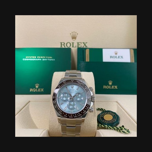 Rolex Rolex DaytonaLike NEW 2017 Daytona Platinum Ice Blue Baguette Diamond Dial 116506 FULL SET