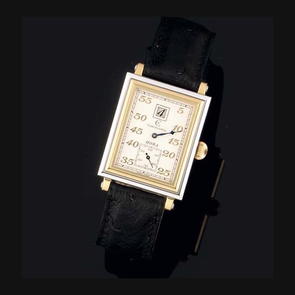 Chronoswiss Chronoswiss. A Gold and Stainless Steel Rectangular Jump Hour Wristwatch SIGNED CHRONOSWISS, HORA, CASE NO CH 1351, MOVEMENT NO 0221, CIRCA 1995