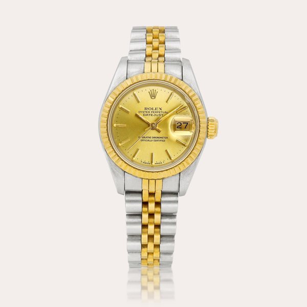 Rolex DateJust, Reference 69173 |  A yellow gold and stainless steel wristwatch with date and bracelet, Circa 1987 | 勞力士 |  DateJust 型號69173 | 黃金及精鋼鏈帶腕錶，備日期顯示，約1987年製 · 69173