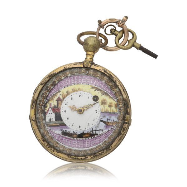 Le Roy, gilt brass watch with enamel dial