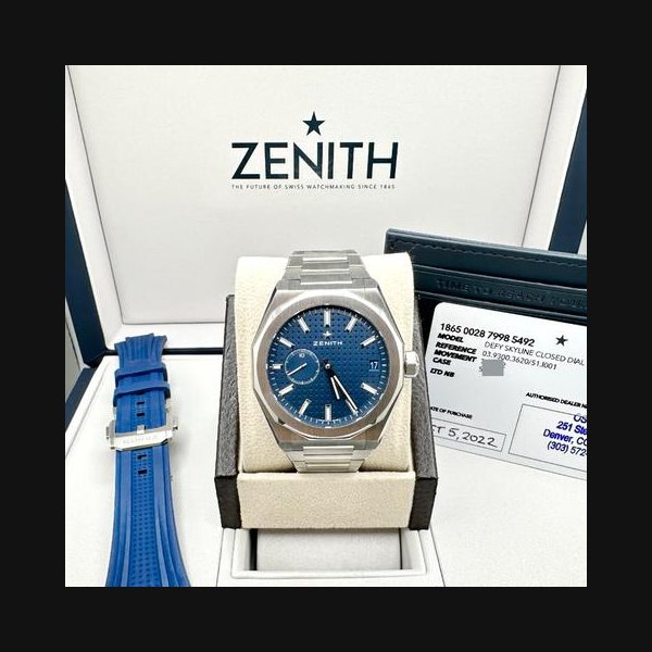 ZenithDefy Skyline 03.9300.3620/51.I001 41mm Blue Dial Steel Box Paper