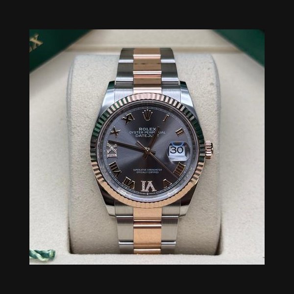 Rolex Rolex Datejust36 Rhodium Roman 6 9 Diamond Dial Two Tone Rose Gold Fluted Oyster