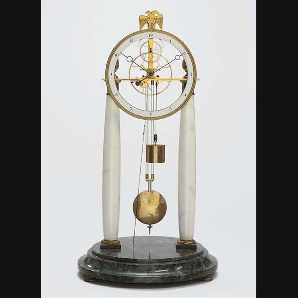 An Austrian style marble and gilt-brass weight-driven skeleton timepiece 20TH CENTURY