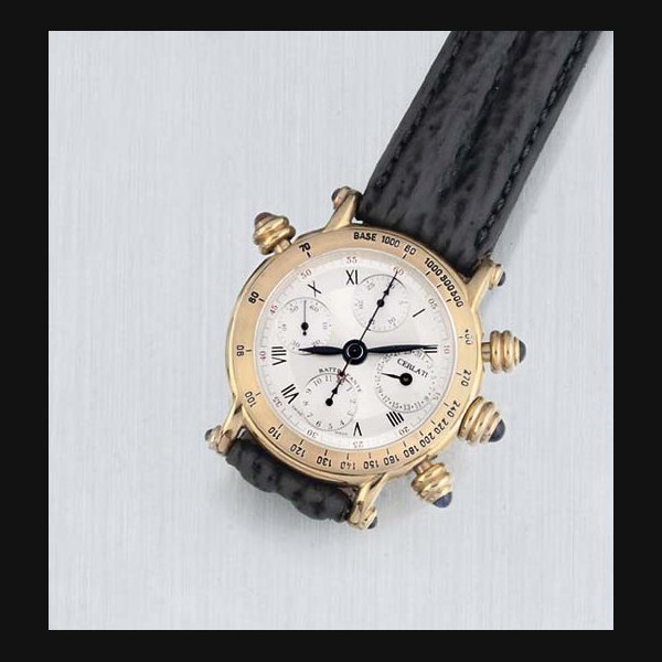 Cerlati Cerlati. An 18ct Gold Automatic Split Seconds Chronograph Wristwatch SIGNED CERLATI, RAPPRATPANTE, MONTICARLO, REF GO1, PIECE NO 001/100, PRODUCED TO CELEBRATE 700 YEARS OF THE GRIMALDI ROYAL FAMILY, CIRCA 1997 · GO1