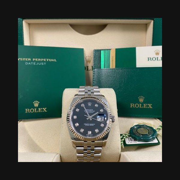 Rolex Rolex DatejustLike NEW 2015 Datejust 36 Steel Jubilee Black Diamond Dial 116234 FULL SET