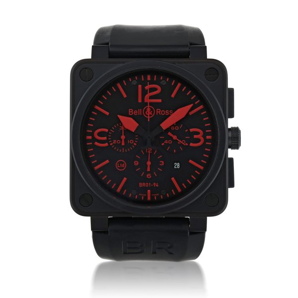 Bell & Ross REF BR01-94-SRed LIMITED EDITION NO1 PVD-COATED STAINLESS STEEL CHRONOGRAPH WRISTWATCH WITH DATE CIRCA 2010 · BR01-94-SRED