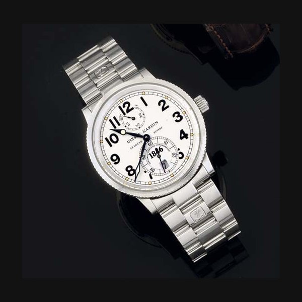 Ulysse Nardin. A Stainless Steel Automatic water resistant wristwatch on matching bracelet with date indication SIGNED ULYSSE NARDIN, LE LOCLE, 1846, MODEL NO 263-22, PIECE NO 1869, CIRCA 1996