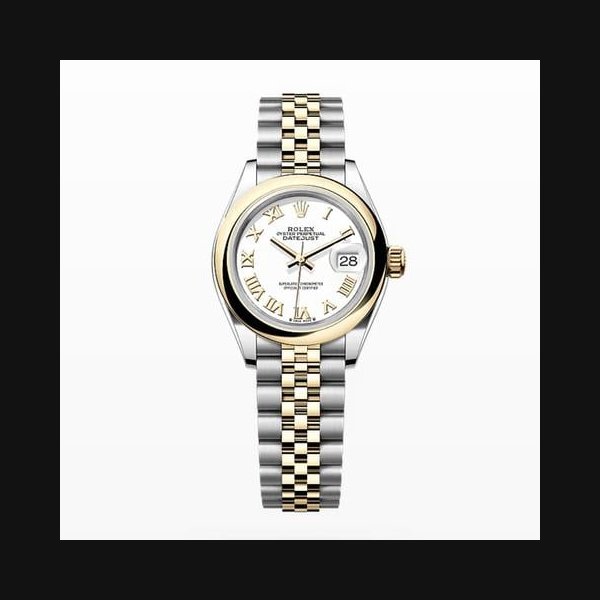 Rolex Lady-DatejustNEW 2024 White Roman Dial Two Tone Yellow Gold Smooth Bezel Jubilee 28mm Ref. 279163