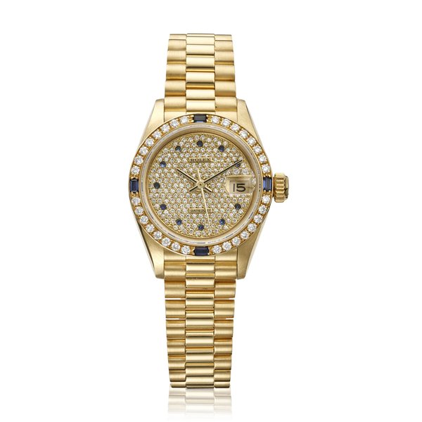 ROLEX, YELLOW GOLD, DIAMONDS AND SAPPHIRE-SET LADY DATEJUST, REF. 69088