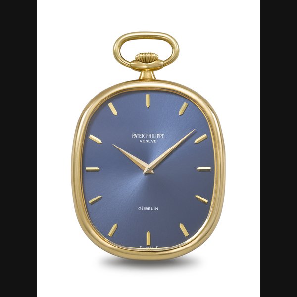 PATEK PHILIPPE. A RARE AND ATTRACTIVE 18K GOLD OVAL OPENFACE KEYLESS LEVER WATCH RETAILED BY GÜBELIN, GOLDEN ELLIPSE MODEL, REF. 874, MOVEMENT NO. 1'320'453, CASE NO. 531'488, MANUFACTURED IN 1975