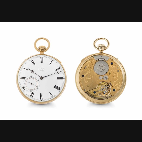 Dent. A Fine 18k Gold Openface Minute Repeating Keyless Duplex Pocket Watch With A Later Case SIGNED E. J. DENT, LONDON, NO. 12'725, CIRCA 1885