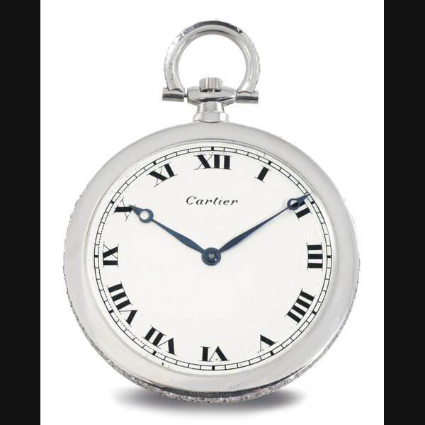 CARTIER. A FINE PLATINUM AND DIAMOND OPENFACE KEYLESS LEVER DRESS WATCH SIGNED CARTIER, EUROPEAN WATCH AND CLOCK CO. INC., NUMBERS 5134 AND 8563, CIRCA 1925