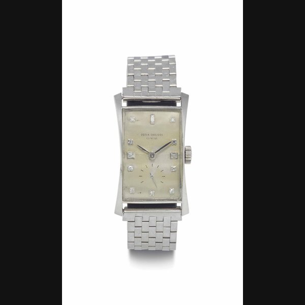 Patek Philippe. A Rare Platinum and Diamond-Set Rectangular Wristwatch SIGNED PATEK PHILIPPE, GENÈVE, REF. 1593, MOVEMENT NO. 975'514, CASE NO. 678'693, MANUFACTURED IN 1953