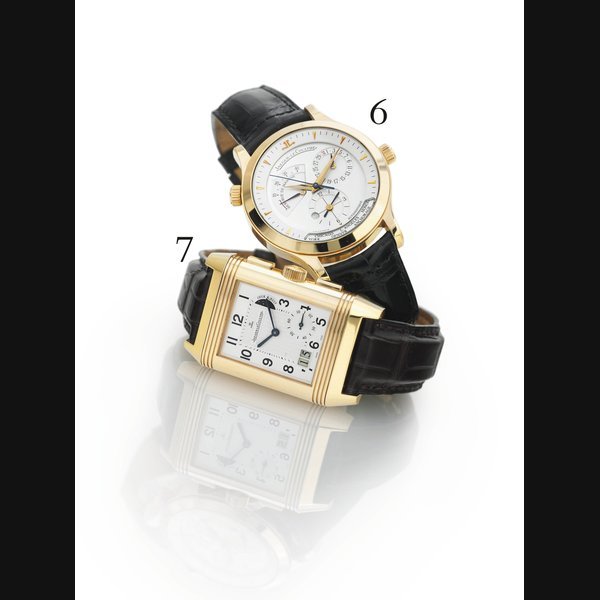 Jaeger-Lecoultre JAEGER-LECOULTRE. AN 18K PINK GOLD RECTANGULAR REVERSIBLE DOUBLE-DIALED WRISTWATCH WITH POWER RESERVE, DAY/NIGHT AND GMT INDICATION SIGNED JAEGER-LECOULTRE, "GRANDE GMT REVERSO", CASE NO. 2225217, REF. 240.2.18, CIRCA 2004