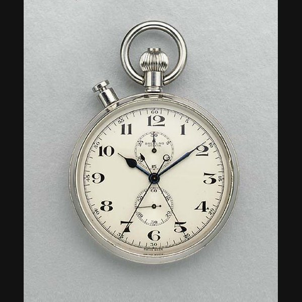 Breitling. A stainless steel openface keyless lever watch with split-second timer SIGNED BREITLING, GENEVE, MOVEMENT NO. 1145010, CASE NO. 890953, CIRCA 1940