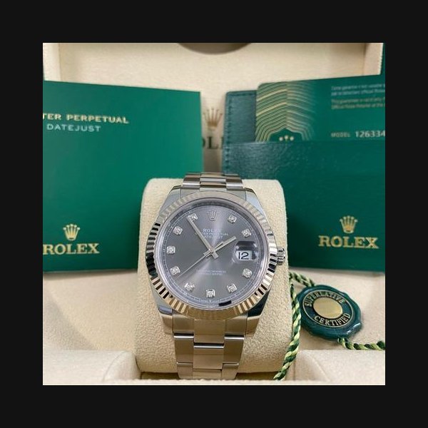 Rolex Rolex DatejustLike NEW 2022 Datejust 41 Steel Oyster Rhodium Diamond Dial 126334 FULL SET